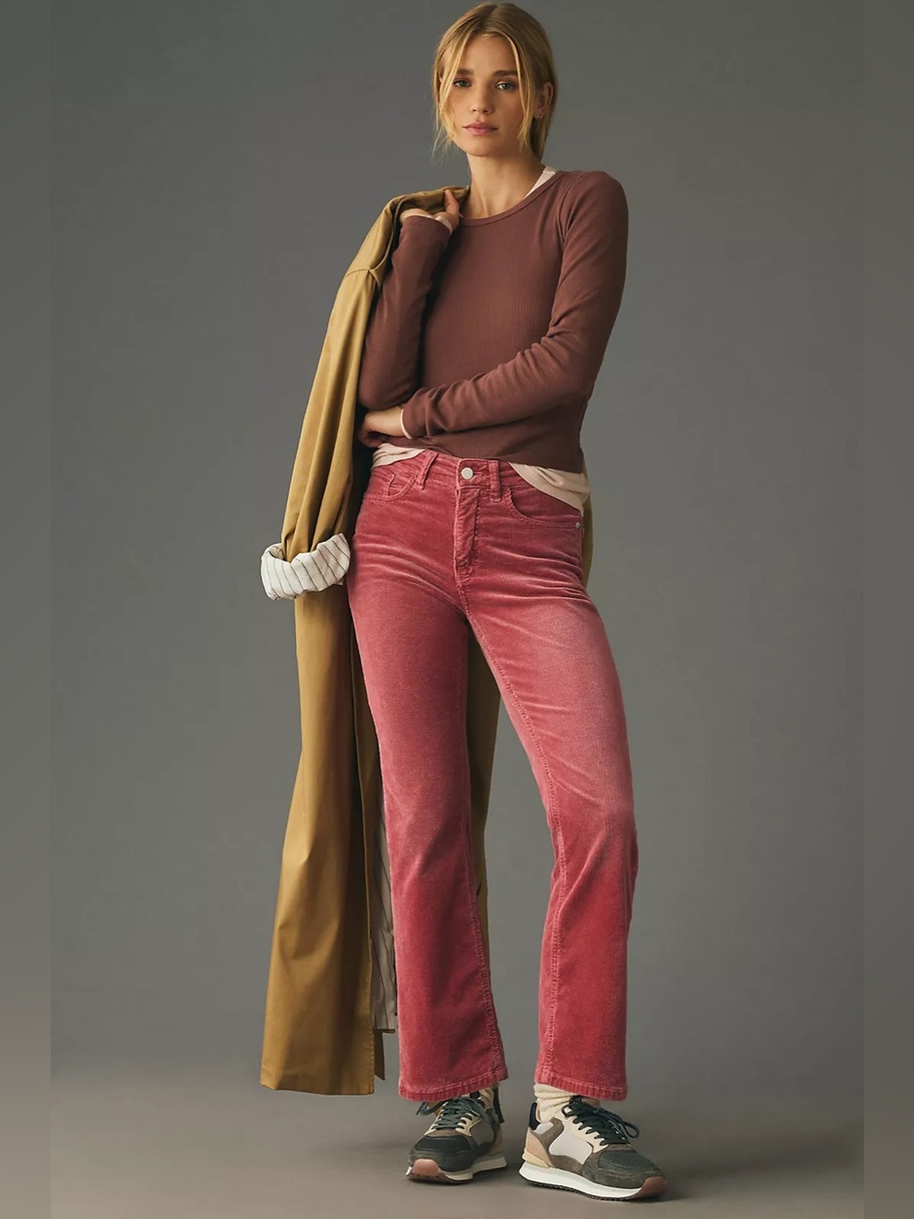 Anthropologie Pilcro The Yaya Mid-Rise Corduroy Crop Flare Jeans Pink Size 27